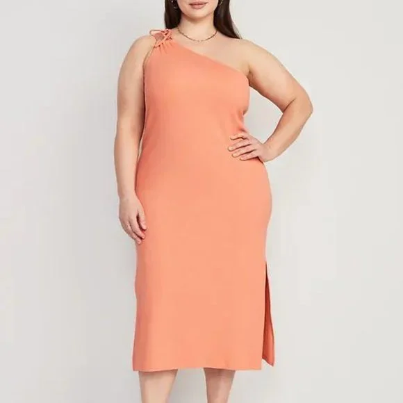 Old Navy Fitted One-Shoulder Double-Strap Rib-Knit Midi Dress for Women New - Picture 6 of 7